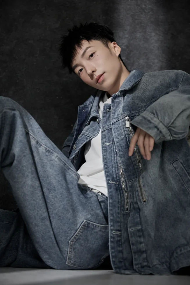 Seated denim portrait of ZGY